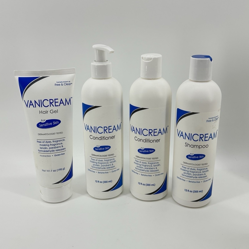 Lot of 5 Vanicream Free & Clear 12 oz - 1 Shampoo‎ - 2 Conditioner - 1 Hair Gel